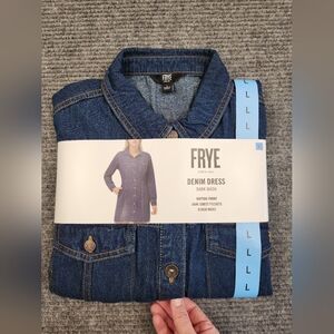Frye Women's Denim Midi Button Front Dress Size L Dark Wash Cowgirl NWT